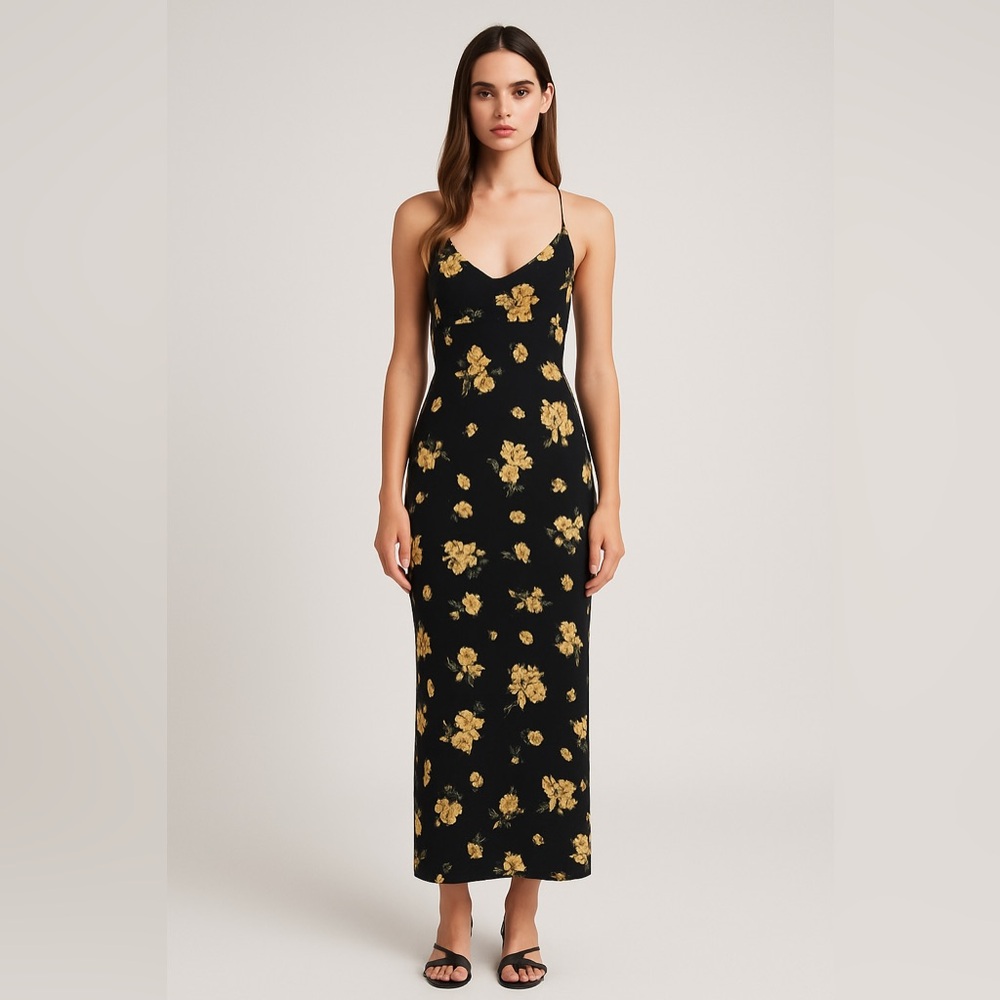 Reformation Black Silk Floral Maxi Dress Women's XS - Picture 7 of 7